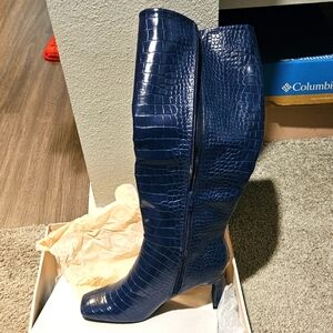 Blue knee high boots